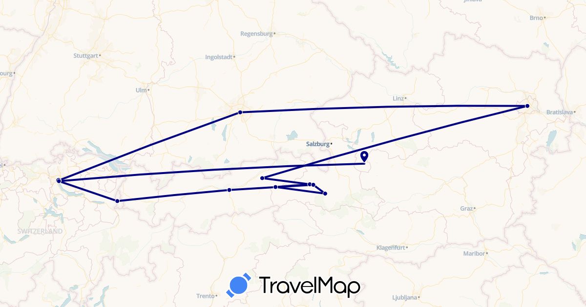 TravelMap itinerary: driving in Austria, Switzerland, Germany, Liechtenstein (Europe)